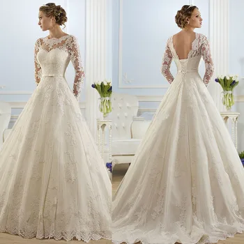 Vestido De Noiva 2018 Новое элегантное свадебное платье трапециевидной формы с кружевными аппликациями и длинным рукавом, платья для матери невесты, robe de mariage