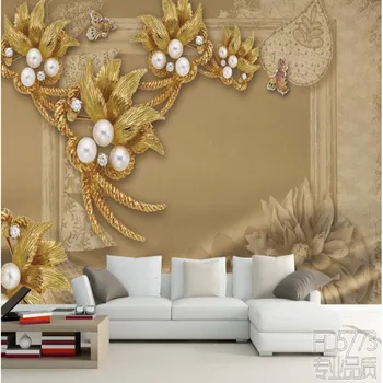 wellyu пользовательские большие фрески роскошные ювелирные изделия трехмерный цветок гостиная диван ТВ фон стены тканевыми обоями
