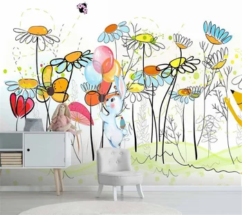 wellyu Пользовательские обои 3d детская комната ручная роспись цветов милый мультяшный фон гостиная спальня фоновые обои