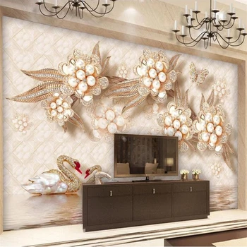 wellyu Пользовательские обои 3d фрески роскошный лебедь сусальное золото водный узор ювелирные изделия ТВ фон обои домашний декор 3d обои