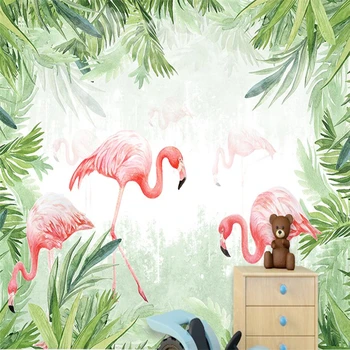 wellyu Ручная роспись тропический лес фламинго стена на заказ большая фреска зеленые обои papel de parede para quarto