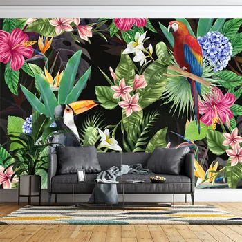 Акварельные цветы и птицы, тропические растения, попугаи из тропического леса, индивидуальные 3D обои для гостиной, спальни