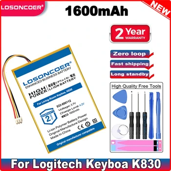 Аккумуляторная батарея LOSONCOER емкостью 1600 мАч 533-000112, L /N 1406 для клавиатуры Logitech II с подсветкой для гостиной, K830