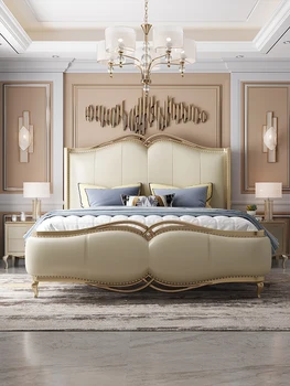 Американская легкая роскошная кровать, кровать из массива дерева, европейская кровать принцессы, современная кожаная кровать, французская кровать виллы высокого класса