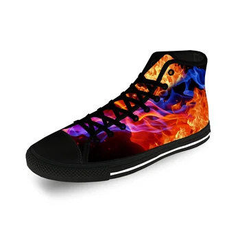 Аниме Мультфильм Пылающее Пламя Огонь Повседневная ткань Мода 3D Принт Высокая парусиновая обувь Мужчины Женщины Легкие Дышащие кроссовки