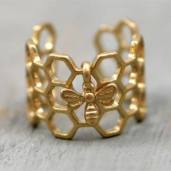 Антикварное женское Золотое кольцо с крошечными Пчелиными сотами, Регулируемые Шестигранные кольца для женщин, модные ювелирные изделия, Свадебное Обручальное кольцо.