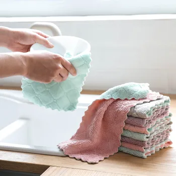 Антипригарное масло, Коралловые Бархатные полотенца для рук, кухонное полотенце для мытья посуды, более толстые салфетки для мытья посуды, для протирки стола, Кухонное полотенце из микрофибры
