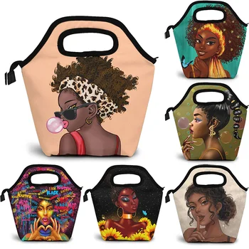 Афроамериканские женщины с сумкой для ланча в короне, Сумочка Afro Girls Black Queen, Ланч-набор, Изолированный холодильник для путешествий, пикника