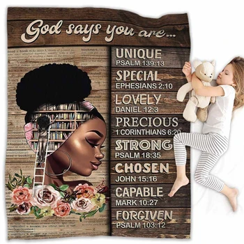 Афроамериканское Покрывало Queen Black Girl Afro Women с Вдохновляющей Цитатой, Фланелевое Одеяло для Спальни, Одеяла для Кровати в Общежитии