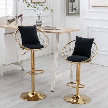 бархатный барный стул, покрытие из чистого золота, вращение на 360 градусов, регулируемая высота, Подходит для столовой и бара, набор из 2 предметов