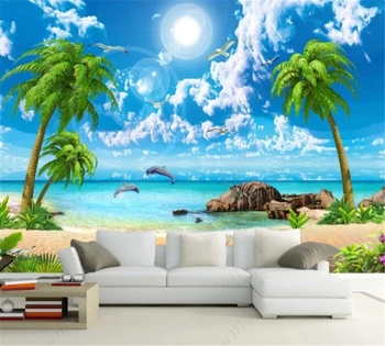 бейбеханг Пользовательские обои HD красивая мечта вид на море кокосовая пальма пляж пейзаж живопись ТВ фон стены papel de parede