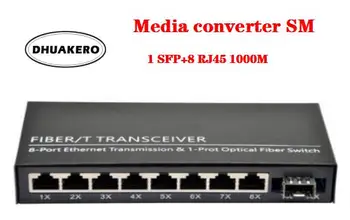 бесплатная доставка AB294 оптоволоконный медиаконвертерный трансивер SM 1 SFP + 8 RJ45 1000M