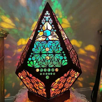 Богемный проекционный светильник с огнями Звездного неба, Геометрический Деревянный декоративный торшер, полый светильник, Винтажный напольный проекционный светильник