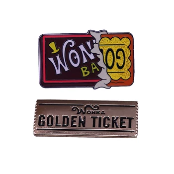 Брошь-значок с шоколадной эмалью WillyxxWonka, значок с билетом, брошь в виде забавного фильма