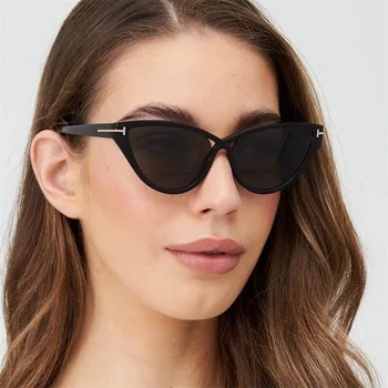 Вдохновленные дизайнером Винтажные Черные Солнцезащитные очки для женщин люксового бренда с декоративным крестом 