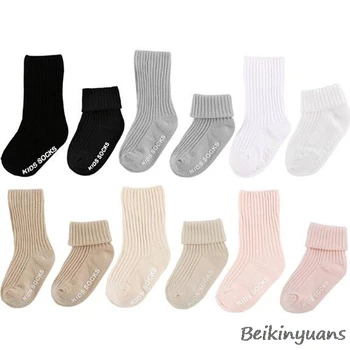 Весенне-осенние однотонные детские носки для завивки, детские нескользящие носки, детские хлопчатобумажные носки для детей 0-4 лет