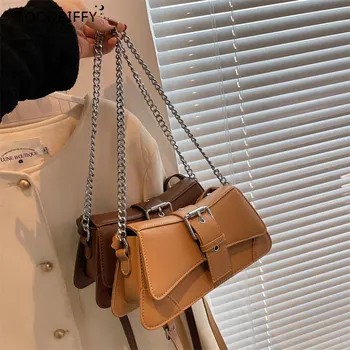 Винтажная сумка на плечо с цепочкой, однотонная женская маленькая сумка и кошелек из искусственной кожи, роскошная брендовая женская сумка-слинг через плечо с клапаном