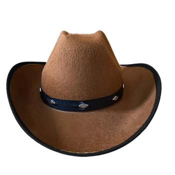 Винтажная фетровая шляпа, женские, мужские, фетровые, женские ковбойские шляпы, вечерние, с заклепками, капот в западном стиле, мужская шляпа для косплея,