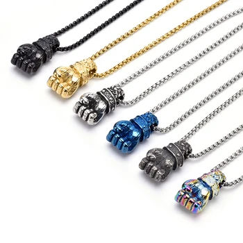 Винтажное ожерелье с подвеской в виде кулака в стиле панк-рок из нержавеющей стали, модные мужские и женские украшения, подарок для него с цепочкой