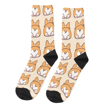 Винтажные милые мужские носки с рисунком собаки корги унисекс в стиле хип-хоп с принтом Crazy Crew Носок в подарок