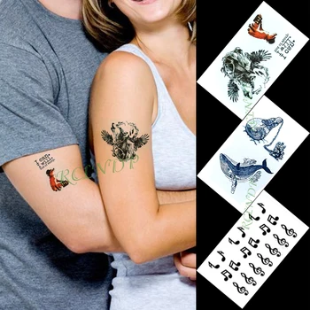 Водонепроницаемая временная татуировка наклейка кит музыкальная нота волк животное маленькое художественное тату флэш тату поддельные татуировки для женщин мужчин детей