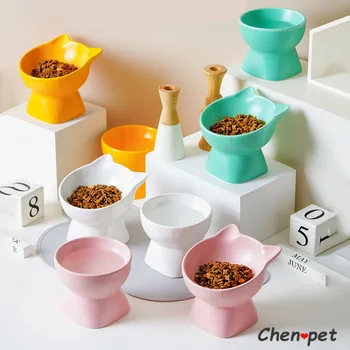 Высококачественная миска для корма для домашних животных скандинавского цвета, розовая керамическая миска для кошек и собак, милая поилка для воды и корма.