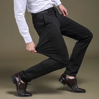 Высококачественные прямые брюки Мужские Повседневные Длинные брюки Деловая Удобная уличная одежда Однотонный костюм Элегантные официальные брюки Мужские