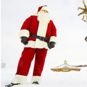 Высококачественный рождественский костюм Санта-Клауса для мужчин, женщин, взрослых для мужчин, мальчиков, Маскарадные костюмы для косплея, праздничный костюм, Парик, борода