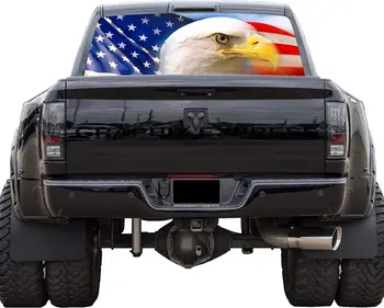 Графика на заднем стекле грузовика GRAPHIX EXPRESS - Наклейка с Американским флагом Белоголового орлана (P172) - Флаг США с орлом - Универсальный Прозрачный