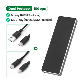 Двойной протокол M2 SSD Case 10 Гбит/с Корпус Жесткого Диска Коробка Для Жесткого Диска M.2 к USB 3.1 SSD Адаптер для NVME PCIE NGFF SATA M/B Ключ