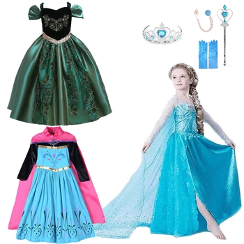 Детские платья для девочек, вечернее платье принцессы Эльзы, косплей, корона, комплект, рождественские наряды, Хэллоуин