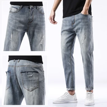 Джинсы, рваные джинсы, мужские приталенные повседневные брюки в стиле ретро, уличный стиль, Высокая уличная мода, мужские брюки Tide 3013