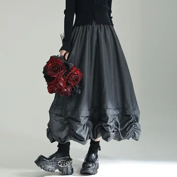 Дизайнерская плиссированная юбка с бутонами цветов по низу, свободная и эластичная талия, однотонная юбка-зонтик, юбка-полукомбинезон, женская готическая юбка