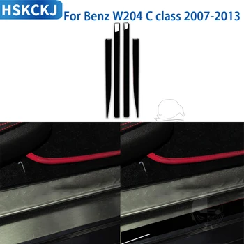 Для Mercedes Benz C Class W204 2007-2013 Аксессуары Наклейка для отделки порога салона автомобиля, черный глянцевый пластик