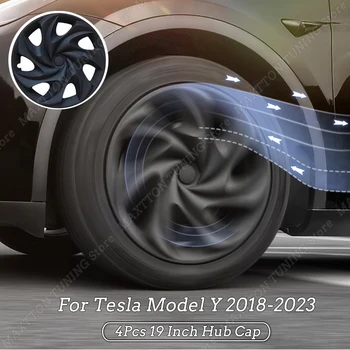 Для Tesla Модель Y 4ШТ Крышка Ступицы Автомобиля Колесо 19-Дюймовый Колпачок Колеса Performance Колпачки Автомобильных Заменителей Колпачок Ступицы Полное Покрытие 2018-2022