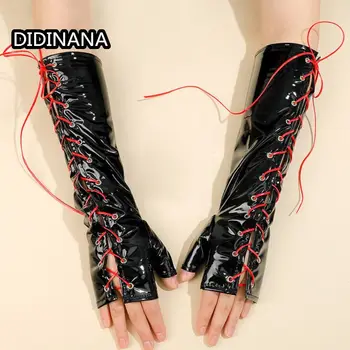 Евроамериканский косплей, осветляющая искусственная кожа, панк-готические темные перчатки на шнуровке с полупальцами, аксессуары для костюмов на Хэллоуин, перчатки