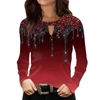 Женская блузка с круглым вырезом, рубашки с круглым вырезом в виде обычного графического цветного блока, Топ с животным принтом, женские рубашки с градиентным длинным рукавом