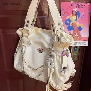 Женская сумка DIMI, сумка-тоут, японский стиль Harajuku, модная крутая сумка-тоут Y2k, большая вместительная сумка-мессенджер из искусственной кожи.