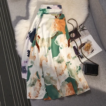 Женская юбка COIGARSAM Лето 2023, Новые офисные женские Шифоновые юбки с Цветочным принтом Оранжевого и черного цветов