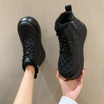 Женские ботинки, кожаные ботинки, теплая зимняя обувь, черные серебристые зимние ботинки на щиколотке, водонепроницаемая платформа Botas40