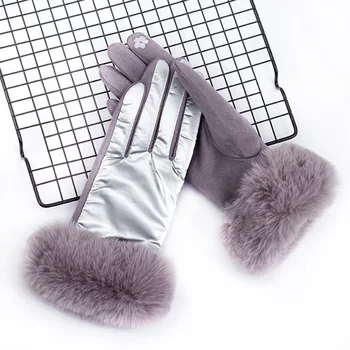 Женские модные теплые перчатки Зимние Пуховые хлопковые плюшевые утолщенные перчатки для вождения с сенсорным экраном на весь палец, спортивные перчатки для верховой езды