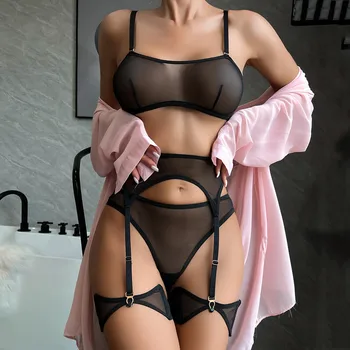 Женский комплект нижнего белья на косточках, нижнее белье из двух частей, пижама Mujer, сексуальный продукт, открытый бюстгальтер без спинки.