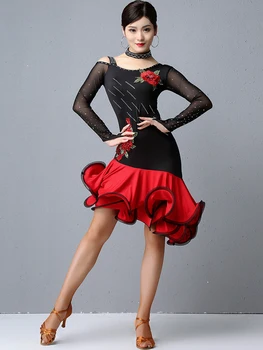 Женский костюм для латиноамериканских танцев, профессиональное соревновательное платье с кисточками, Женское платье для румбы с длинным рукавом, костюм для самбы для девочек