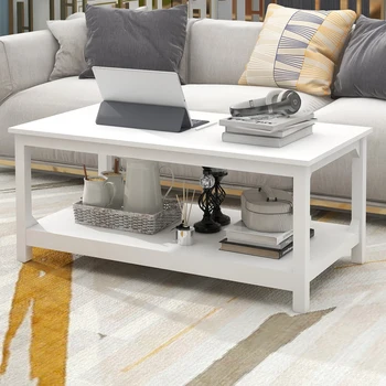 Журнальный столик с местом для хранения вещей для гостиной, Журнальный столик Диван-столик современного дизайна белого цвета