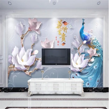 изготовленная на заказ 3D фотообоя beibehang с рельефными цветами, насыщенный современный минималистичный фон с павлином, обои для домашнего декора papel de pare