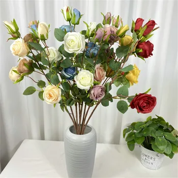 Искусственная Круглая Роза с 5 Головками Свадебная Имитация Букета Искусственные Цветы Украшение гостиной Орнаменты Цветы Розы