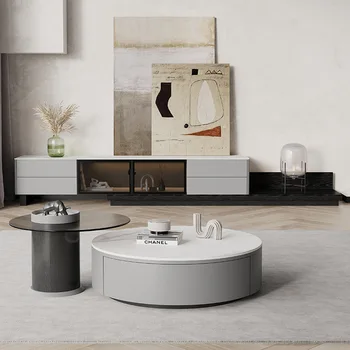 Итальянский минималистичный выдвижной шкаф для телевизора, комбинация журнальных столиков, современная минималистичная гостиная, небольшое хранилище, каменное боа