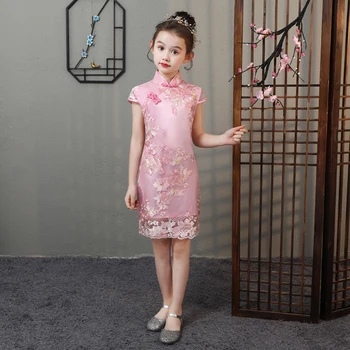 Китайское Детское Летнее Кружевное Платье ципао 