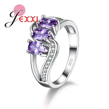 Кольцо из стерлингового серебра 925 пробы в модном стиле панк с фиолетовым камнем, кристаллом кубического циркония для женщин, подарок на День Святого Валентина