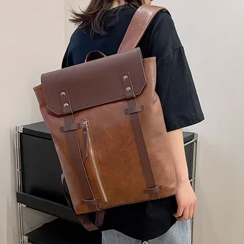 Корейская версия рюкзака из искусственной мягкой кожи в стиле колледжа, рюкзаки для ноутбука большой емкости для мужчин и женщин, новинка 2023 года